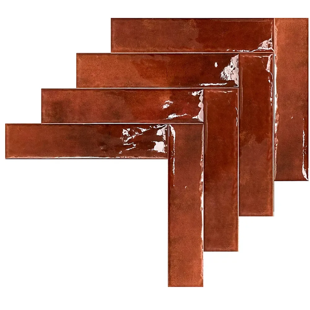 Allocarrelage Carrelage Mural Effet Zellige Rouge 6,5x29,8 Monpelli Wine Mix -- Carrelage Mural Pour Pièce À Vivre|Carrelage Mural Pour Salle De Bains