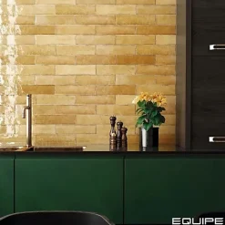 Gioia Materia Carrelage mural Effet Zellige Jaune TRIBE 6x24,6cm Pollen - Les Carreaux de Jean- Faïence Pour Cuisine