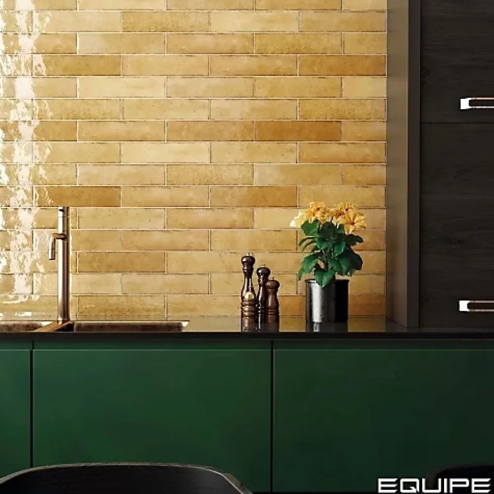 Gioia Materia Carrelage mural Effet Zellige Jaune TRIBE 6x24,6cm Pollen - Les Carreaux de Jean- Faïence Pour Cuisine