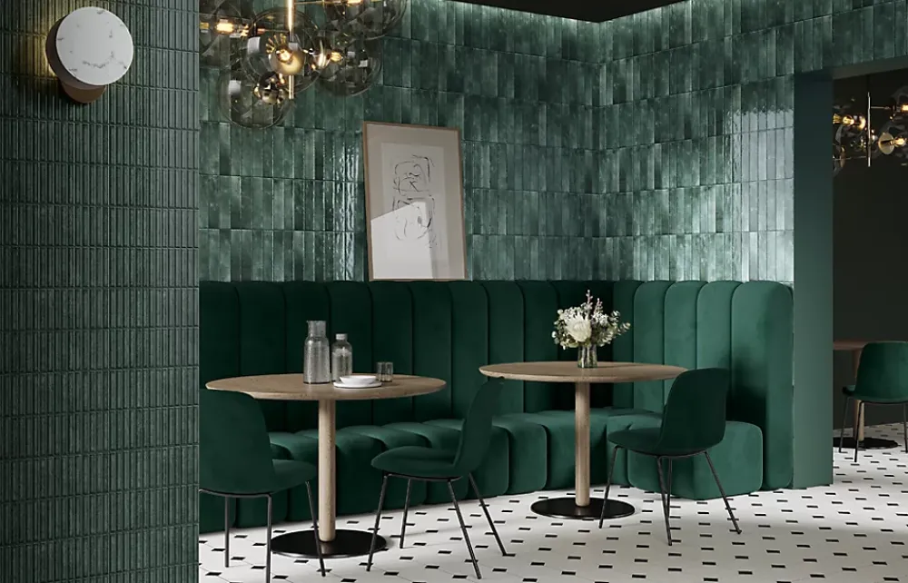 Allocarrelage Carrelage Mural Effet Zellige Vert 6,5x29,8 Monpelli Emerald Mix -- Carrelage Mural Pour Pièce À Vivre
