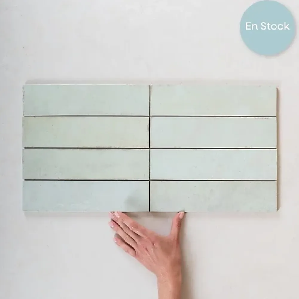 Gioia Materia Carrelage mural Effet Zellige Vert d'eau TRIBE 6x24,6cm Mint - Les Carreaux de Jean- Faïence Pour Cuisine|Faïence Pour Douche