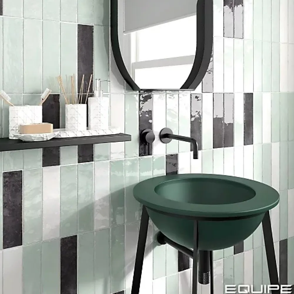Gioia Materia Carrelage mural Effet Zellige Vert d'eau TRIBE 6x24,6cm Mint - Les Carreaux de Jean- Faïence Pour Cuisine|Faïence Pour Douche