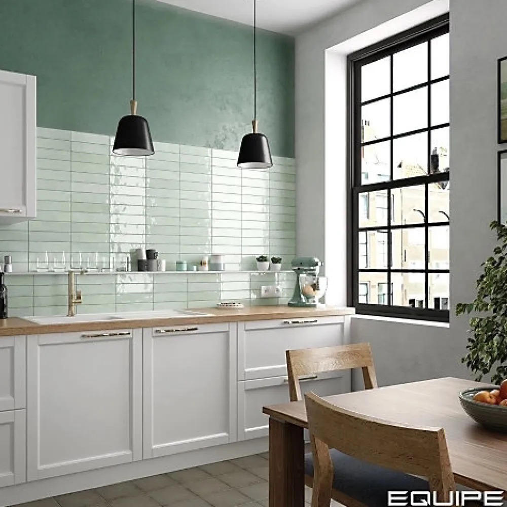 Gioia Materia Carrelage mural Effet Zellige Vert d'eau TRIBE 6x24,6cm Mint - Les Carreaux de Jean- Faïence Pour Cuisine|Faïence Pour Douche