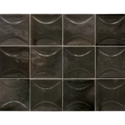 Gioia Materia Carrelage mural faïence effet rustique THANGLONG Arco 10x10 cm Black ash - Brillant / Poli - boîte de 0.60 m2- Faïence Unie|Faïence Pour Douche