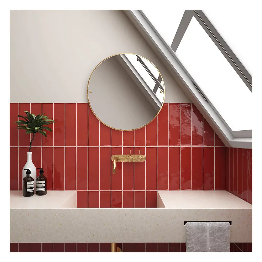 Gioia Materia Carrelage mural faïence effet artisanal MASIA 15x7.5 cm Rosso - brillant - - boîte de 0.5 m2- Faïence Pour Wc|Faïence Unie
