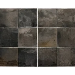 Gioia Materia Carrelage mural faïence effet rustique THANGLONG 10x10 cm Black ash - Brillant / Poli - boîte de 0.60 m2- Faïence Unie