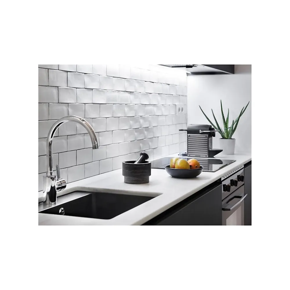 Gioia Materia Carrelage mural faïence effet artisanal MASIA 30x7.5 cm Blanco - mat - - boîte de 1 m2- Faïence Pour Wc