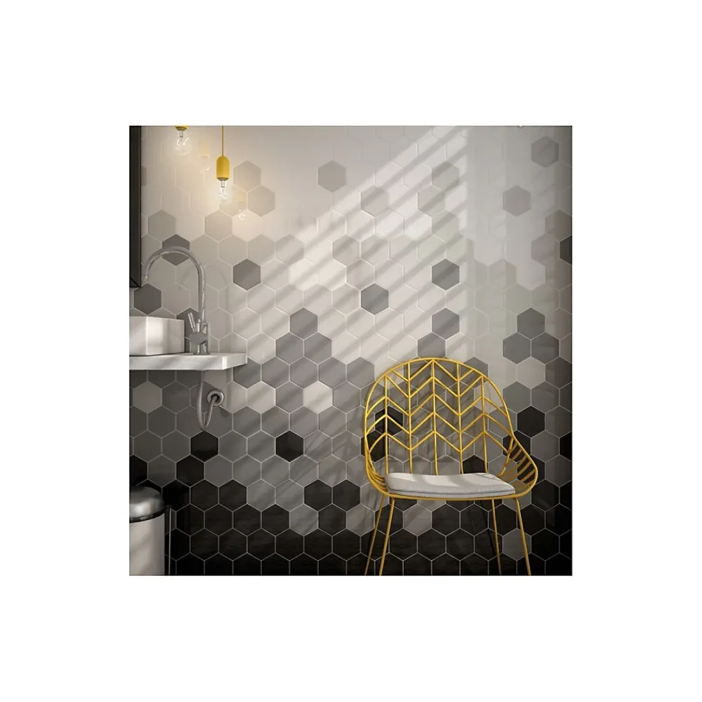 Gioia Materia Carrelage mural faïence Scale Hexagon (10 couleurs), hexagone 12,4x10,7cm Hexagone 12.4x10.7 cm Gris Moyen - Brillant / Poli - bo- Faïence Pour Wc|Faïence Unie