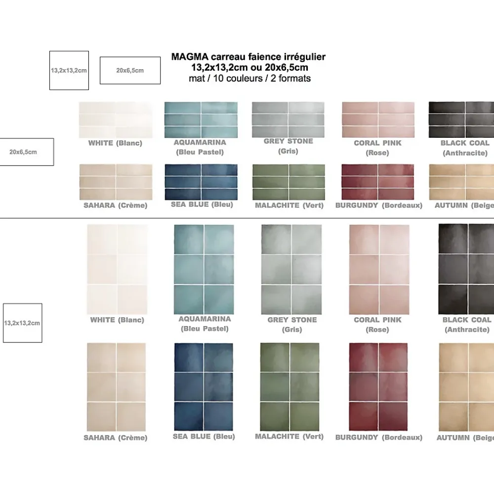 Gioia Materia Carrelage mural faience effet zellige MAGMA 20x6.5 cm Sahara - - boîte de 0.5 m2- Faïence Pour Wc