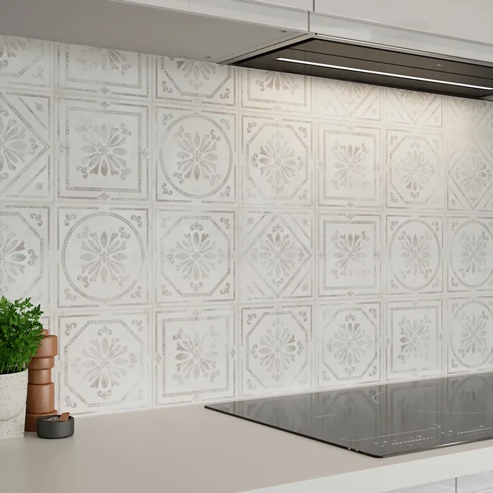 GoodHome Carrelage mural interieur effet carreau de ciment blanc et béton L.20 x l.20 cm x ép.8,2 mm, Koney- Carrelage Mural Pour Wc|Carrelage Mural Effet Béton