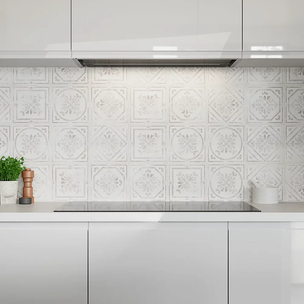 GoodHome Carrelage mural interieur effet carreau de ciment blanc et béton L.20 x l.20 cm x ép.8,2 mm, Koney- Carrelage Mural Pour Wc|Carrelage Mural Effet Béton