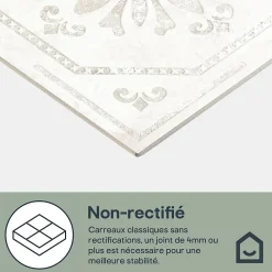 GoodHome Carrelage mural interieur effet carreau de ciment blanc et béton L.20 x l.20 cm x ép.8,2 mm, Koney- Carrelage Mural Pour Wc|Carrelage Mural Effet Béton