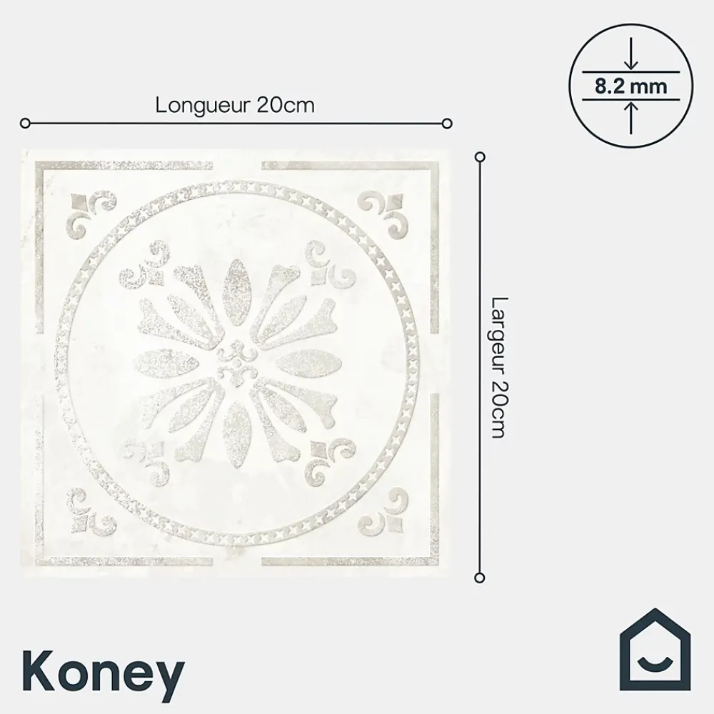 GoodHome Carrelage mural interieur effet carreau de ciment blanc et béton L.20 x l.20 cm x ép.8,2 mm, Koney- Carrelage Mural Pour Wc|Carrelage Mural Effet Béton