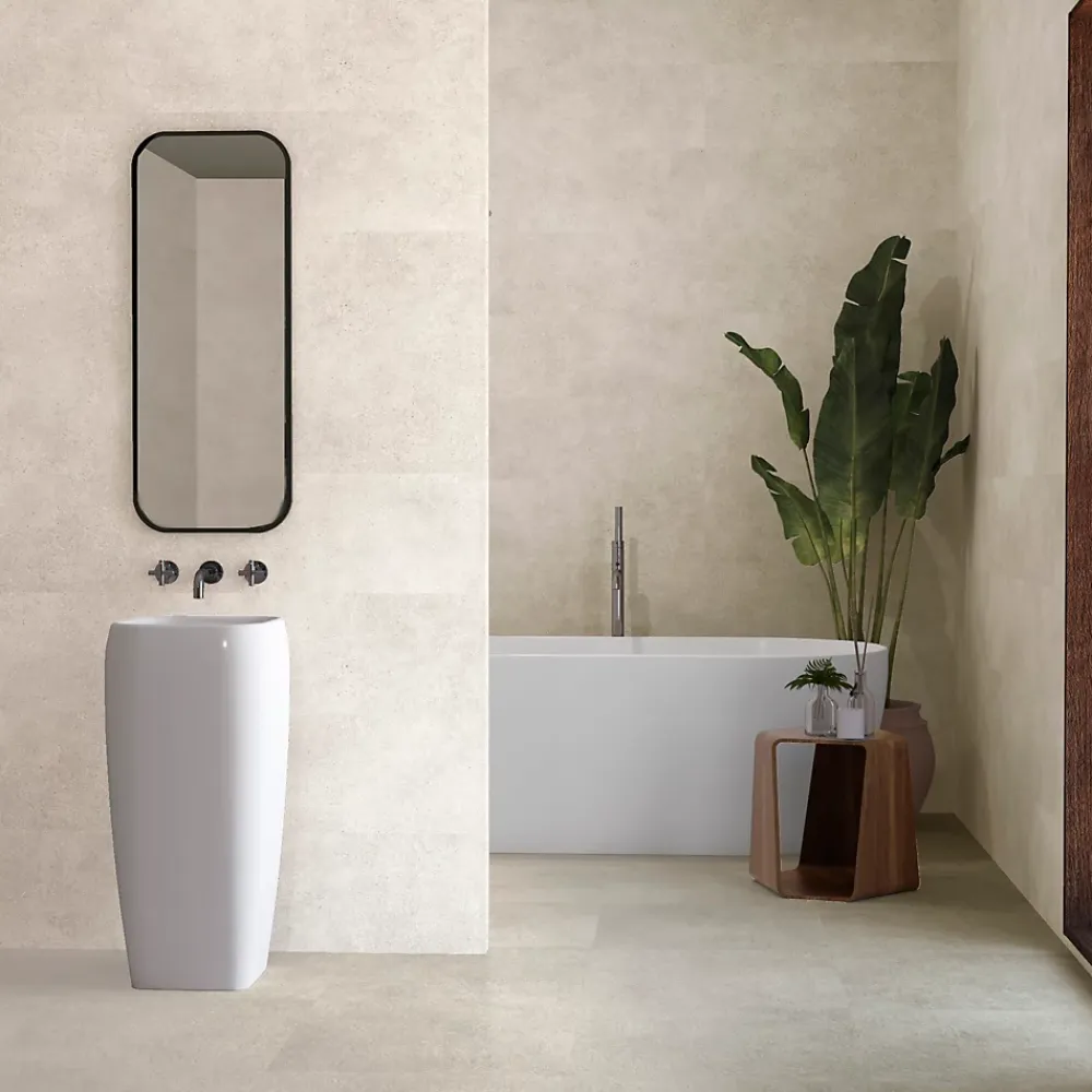 Baldocer Carrelage mural intérieur effet béton blanc cassé L.90 x l.30 cm x ép.10,5 mm, Asphalt- Carrelage Mural Effet Béton|Carrelage Mural Pour Douche