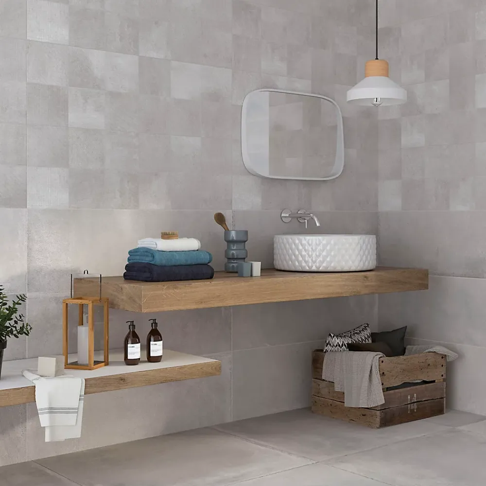 Carrelage Mural Pour Cuisine|Carrelage Mural Effet Béton<Carrelage mural intérieur effet béton gris décor carrés texturés L.90 x l.30 cm x ép.8 mm, Pavlos