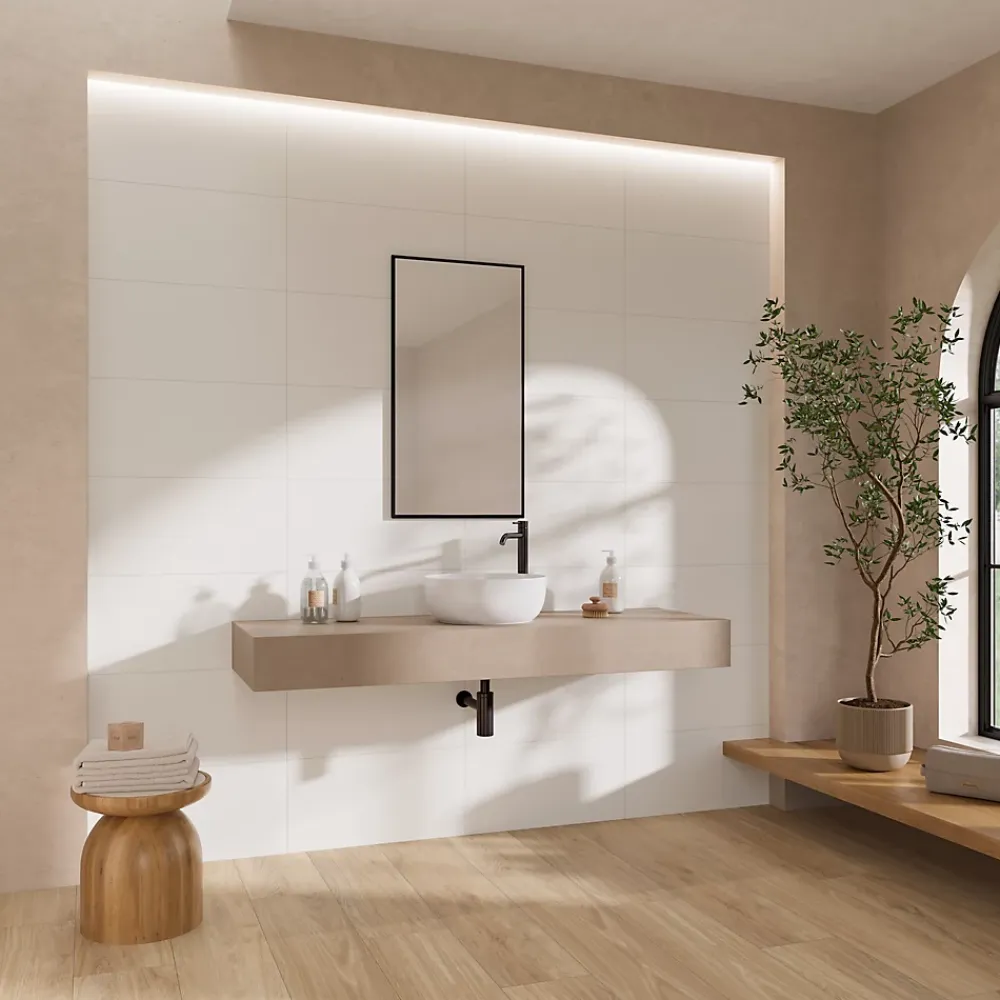 GoodHome Faïence Unie|Faïence Pour Douche<Carrelage mural intérieur blanc mat L.60 x l.30 cm x ép.9 mm, Perouso Crizi