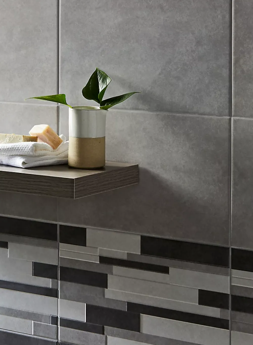 Carrelage Mural Pour Douche|Carrelage Mural Pour Cuisine<Carrelage mural intérieur décoratif effet béton, gris clair, noir L.25 x l.40 cm x ép.8,8 mm, Cimenti