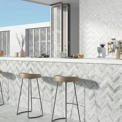 Lux Mosaic Carrelage Mural Mini Metro 5x15cm Premium. Beret Silver Brillant- Carrelage Mural Effet Béton