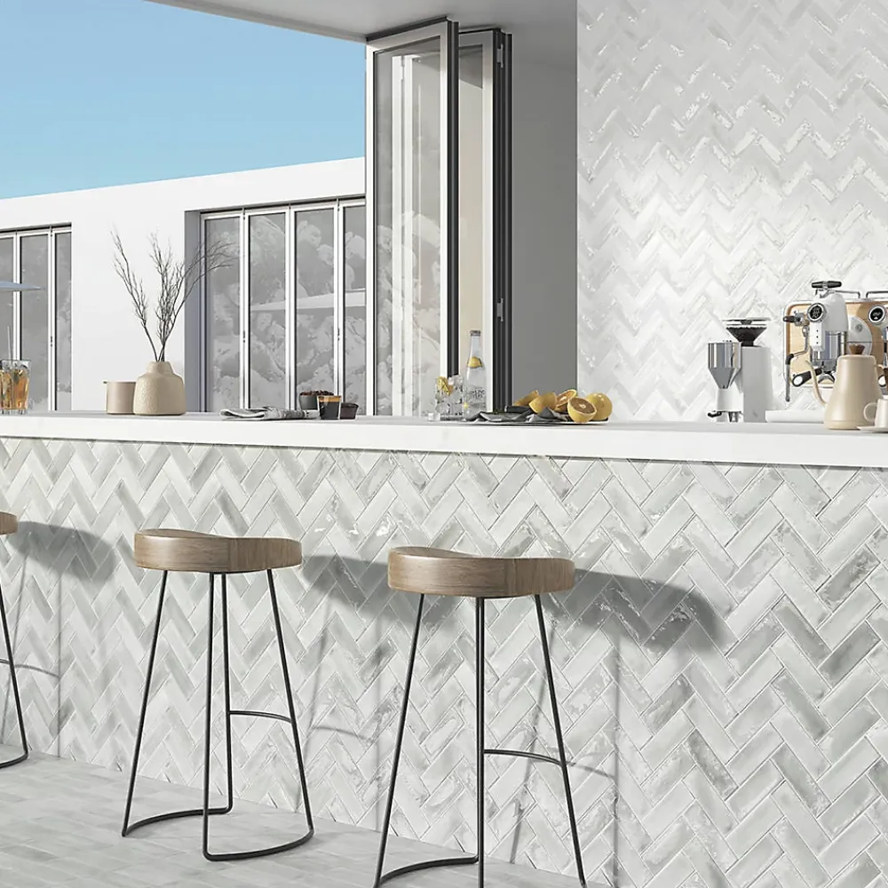 Lux Mosaic Carrelage Mural Mini Metro 5x15cm Premium. Beret Silver Brillant- Carrelage Mural Effet Béton