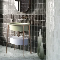 Lux Mosaic Carrelage Mural Mini Metro 5x15cm Premium. Beret Coal Brillant- Carrelage Mural Effet Béton