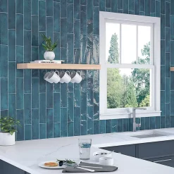 Lux Mosaic Carrelage Premium Nissel Blue 7,5x30 cm Brillant Design Rustique-Industrie pour Murs Intérieurs- Faïence Pour Cuisine