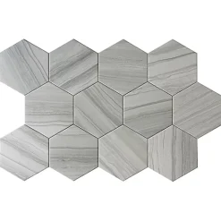 Lux Mosaic Carrelage Premium sol/mur. Effect travertine mat Samoa Gris hexagonal 14x16cm- Carrelage Sol Effet Pierre