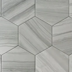 Lux Mosaic Carrelage Premium sol/mur. Effect travertine mat Samoa Gris hexagonal 14x16cm- Carrelage Sol Effet Pierre