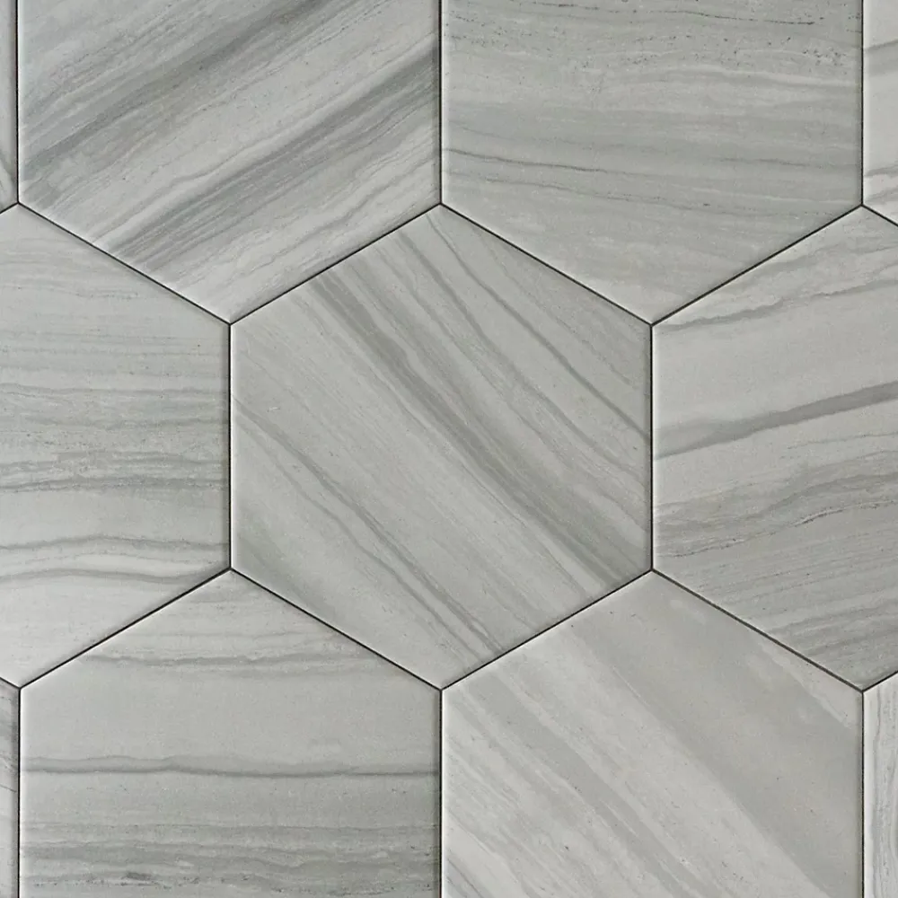 Lux Mosaic Carrelage Premium sol/mur. Effect travertine mat Samoa Gris hexagonal 14x16cm- Carrelage Sol Effet Pierre