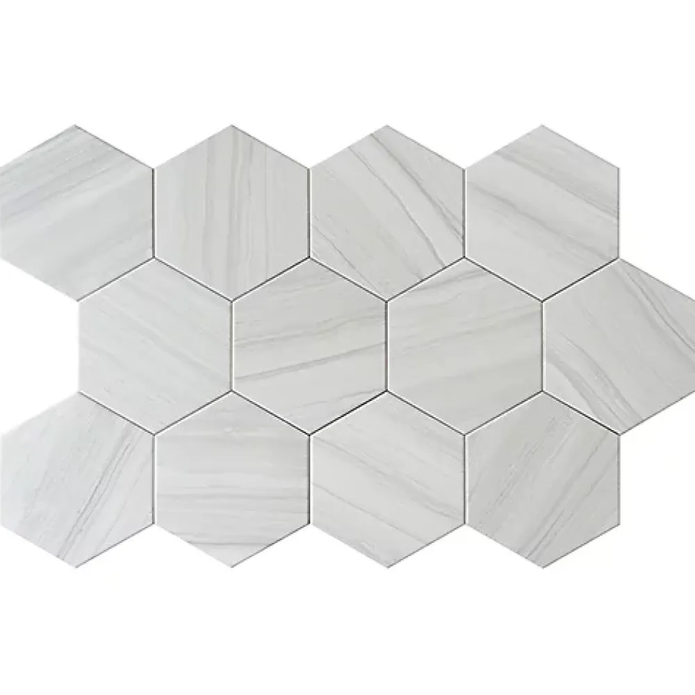 Lux Mosaic Carrelage Premium sol/mur. Effect travertine mat gris clair. Samoa Perla hexagonal 14x16cm- Carrelage Sol Effet Pierre