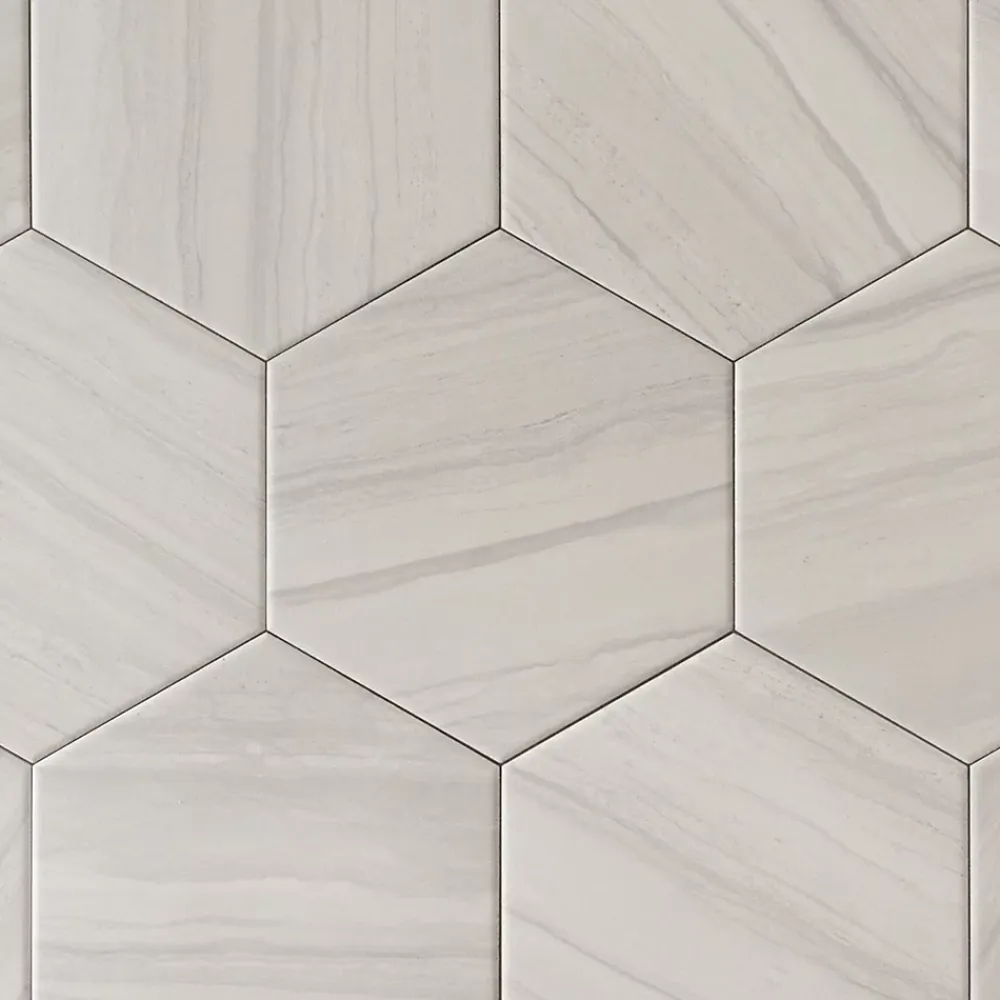 Lux Mosaic Carrelage Premium sol/mur. Effect travertine mat gris clair. Samoa Perla hexagonal 14x16cm- Carrelage Sol Effet Pierre