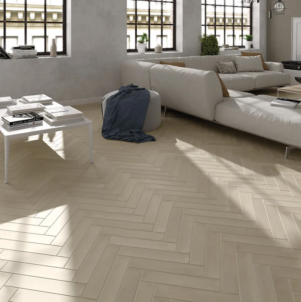Eiffel art construction Carrelage Sol Effet Béton<Carrelage sol / mur brique effet béton beige mate 6x30 cm WADI BEIGE