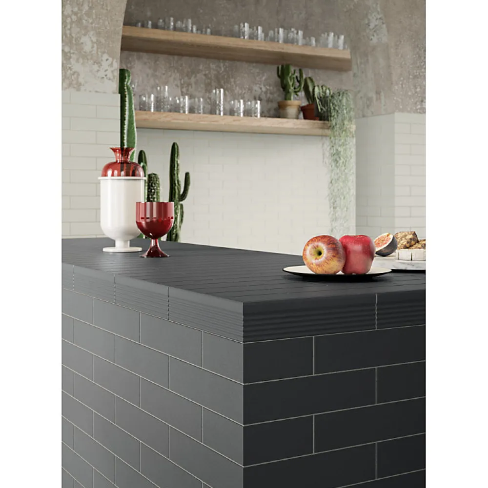 Aelle Carrelage Carrelage sol / mur brique à relief uni noir 5,6x23,2 cm MODULO INCISO CARBONE- Carrelage Sol Uni