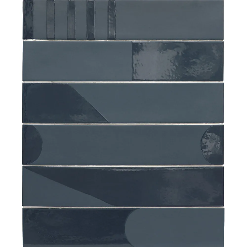 Aelle Carrelage Carrelage sol / mur brique déco mixe mate et brillant effet béton bleu pétrole 6x30 cm WADI DECOR INDACO- Carrelage Sol Pour Salle De Bains