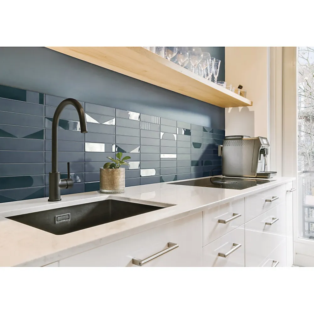 Aelle Carrelage Carrelage sol / mur brique déco mixe mate et brillant effet béton bleu pétrole 6x30 cm WADI DECOR INDACO- Carrelage Sol Pour Salle De Bains