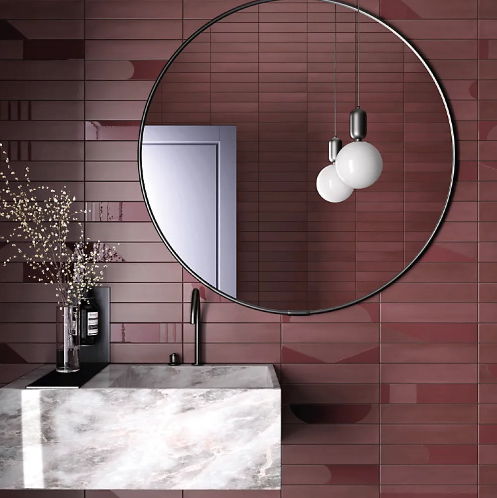 Aelle Carrelage Carrelage Sol Effet Béton<Carrelage sol / mur brique déco mixe mate et brillant effet béton rouge 6x30 cm WADI DECOR GARNET