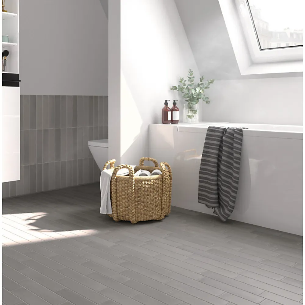 Aelle Carrelage Carrelage Sol Effet Béton<Carrelage sol / mur brique déco mixe mate et brillant effet béton gris 6x30 cm WADI DECOR STONE