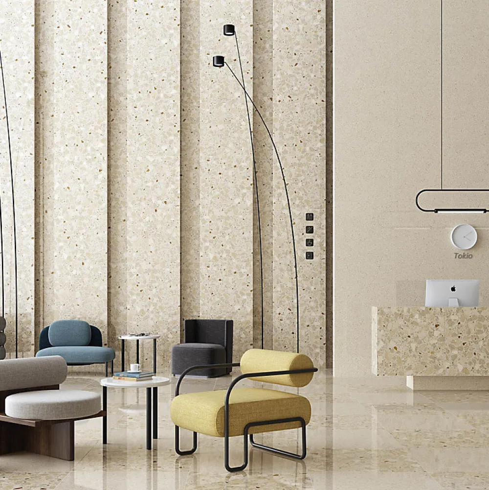 Aelle Carrelage Carrelage sol / mur effet terrazzo 80x80 cm NIZA-R Beige- Carrelage Sol Effet Pierre