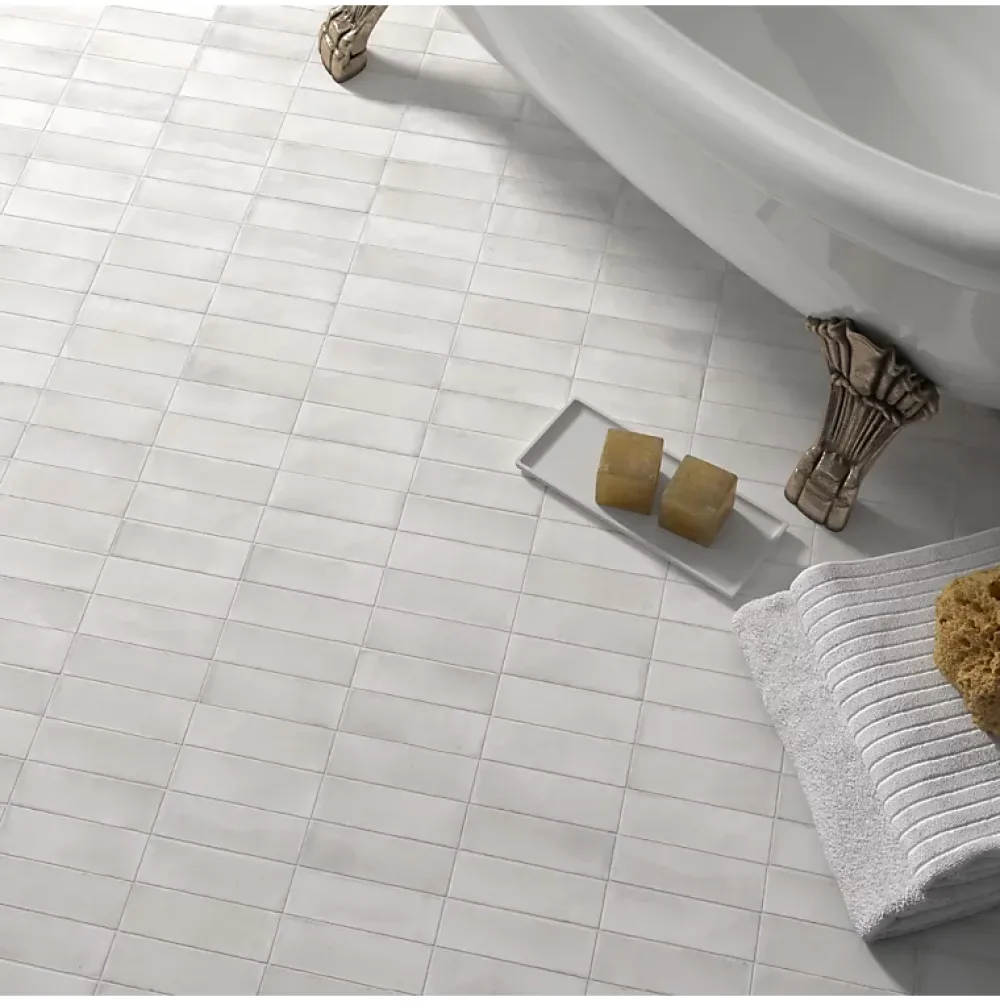 Aelle Carrelage Carrelage sol / mur effet zellige bejmat marocain 5X15 cm blanc mate 5X15 cm COCO WHITE MATT- Carrelage Sol Uni|Carrelage Sol Pour Salle De Bains