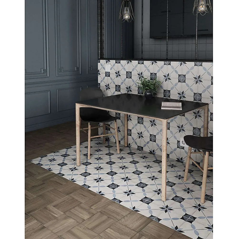 Aelle Carrelage Carrelage sol / mur effet ciment motif bleu 20x20 cm ART NOUVEAU ARCADE BLUE- Carrelage Sol Effet Carreaux De Ciment