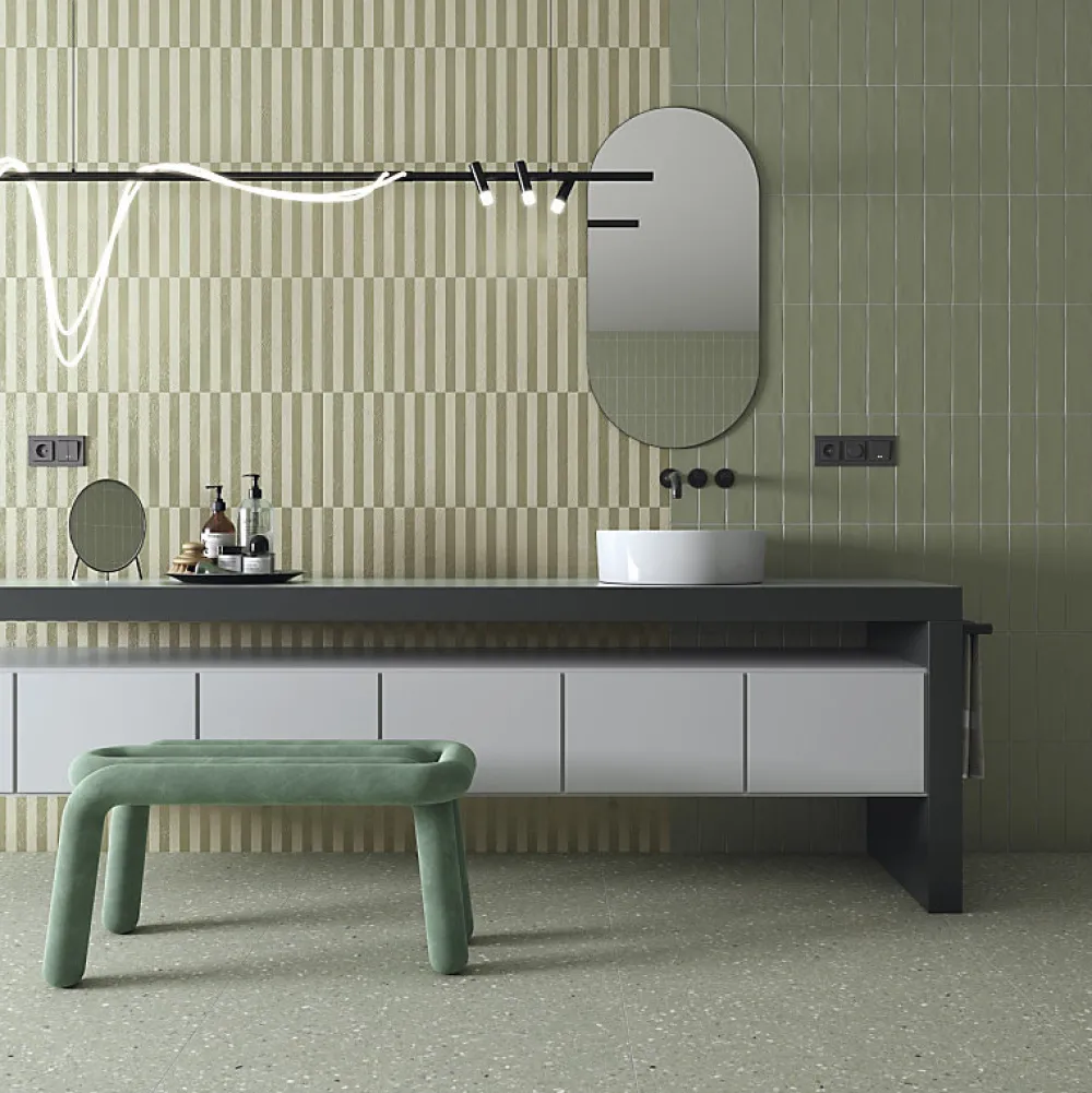 Aelle Carrelage Carrelage sol / mur effet terrazzo 80x80 cm NIZA-R Verde- Carrelage Sol Effet Terrazzo