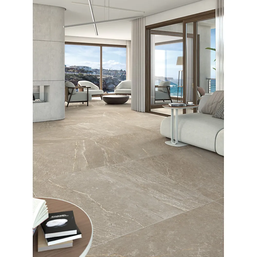 Aelle Carrelage Carrelage sol / mur effet pierre taupe 120x120 cm BETILO R TAUPE- Carrelage Sol Effet Pierre