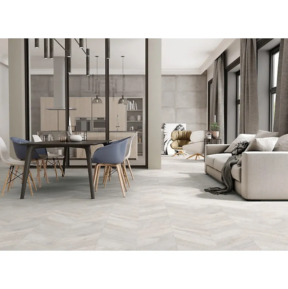 Eiffel art construction Carrelage sol / mur effet bois design chevron 60x120 cm ARTWOOD CHEVRON WHITE(vendu par boite de 1.44m2)- Carrelage Sol Pour Cuisine|Carrelage Sol Effet Bois