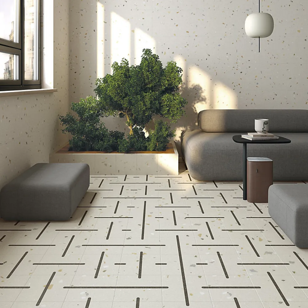 Eiffel art construction Carrelage Sol Effet Terrazzo<Carrelage sol / mur effet terrazzo 20x20 cm Croccante Cannoli Grafito(vendu par boite de 1m2)