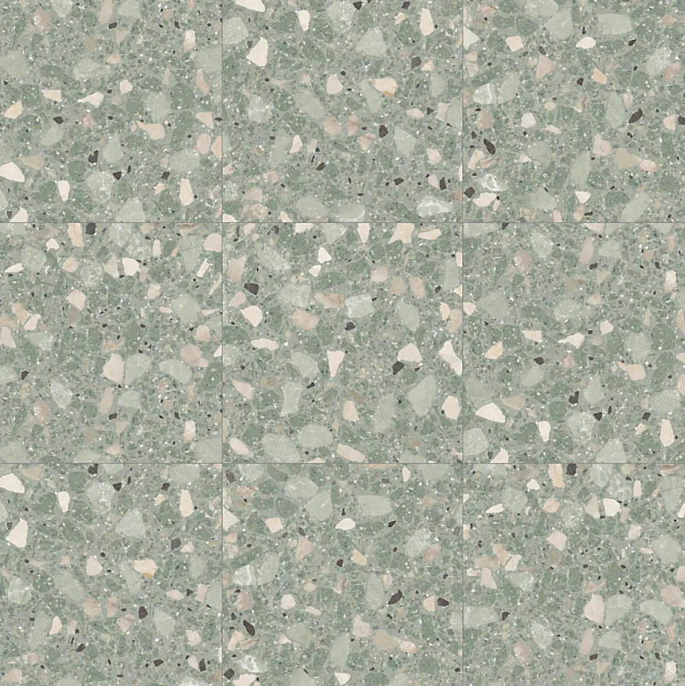 Aelle Carrelage Carrelage sol / mur effet terrazzo brillant 80x80 cm MONACO R VERDE PULIDO- Carrelage Sol Effet Pierre