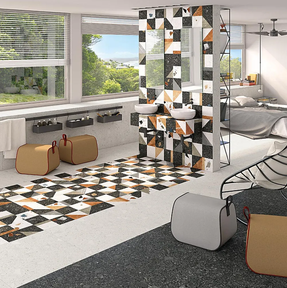 Eiffel art construction Carrelage Sol Effet Terrazzo<Carrelage sol / mur effet terrazzo noir 60x60 cm MISCELA R GRAFITO (vendu par boite de 1.44m2)