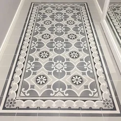 Aelle Carrelage Carrelage sol / mur effet ciment motif floral gris 20x20 cm - CAPRICE CHATELET- Carrelage Sol Effet Carreaux De Ciment