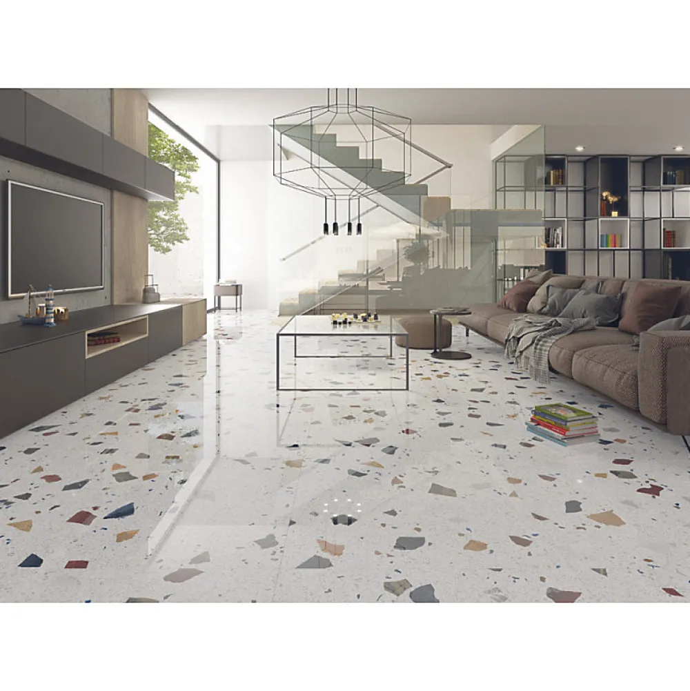 Eiffel art construction Carrelage Sol Effet Terrazzo<Carrelage sol / mur effet terrazzzo coloré brillant 80x80 cm STRACCIATELLA NACAR POLISHED(vendu par boite 1.26m2)