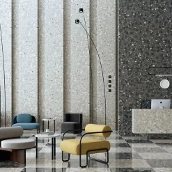 Aelle Carrelage Carrelage sol / mur effet terrazzo brillant 80x80 cm MONACO R GRIS PULIDO- Carrelage Sol Effet Pierre