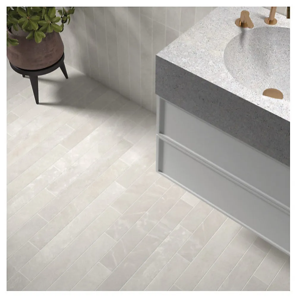 Aelle Carrelage carrelage sol / mur effet marbre blanc 7,5x60 cm - MARMONIS WHITE- Carrelage Sol Pour Salle De Bains