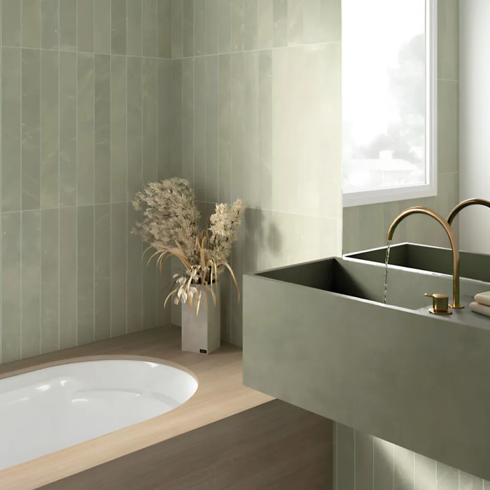 Aelle Carrelage carrelage sol / mur effet marbre vert 7,5x60 cm - MARMONIS MATCHA- Carrelage Sol Effet Marbre